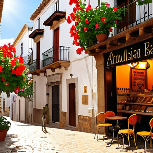 **Summary**: A picturesque street scene in a historic Spanish city, bustling with life and traditional charm.
    **Generation Prompt**: A vibrant, sun-drenched street in an Andalusian pueblo, with whitewashed buildings, intricate wrought-iron balconies adorned with overflowing red geraniums, and a cobblestone street. A street artist plays a classical guitar under an orange tree, with light filtering through the leaves. In the background, a small tapas bar with an inviting, illuminated entrance. The atmosphere is warm, lively, and quintessentially Spanish, captured during golden hour. Ultra-realistic, high detail, volumetric lighting, cinematic.