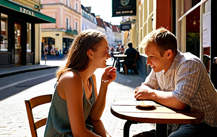 **

*Prompt:* A person calmly sitting at a café table, receiving feedback with a relaxed and receptive expression. Another person leans in, speaking thoughtfully. The background shows a pleasant, sunny afternoon scene. Focus on creating a feeling of trust and open communication in a comfortable environment.

**