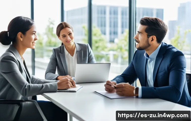개인 성장과 피드백 수용의 관계 - A diverse group of professional adults in a modern office setting, actively engaged in a feedback se...