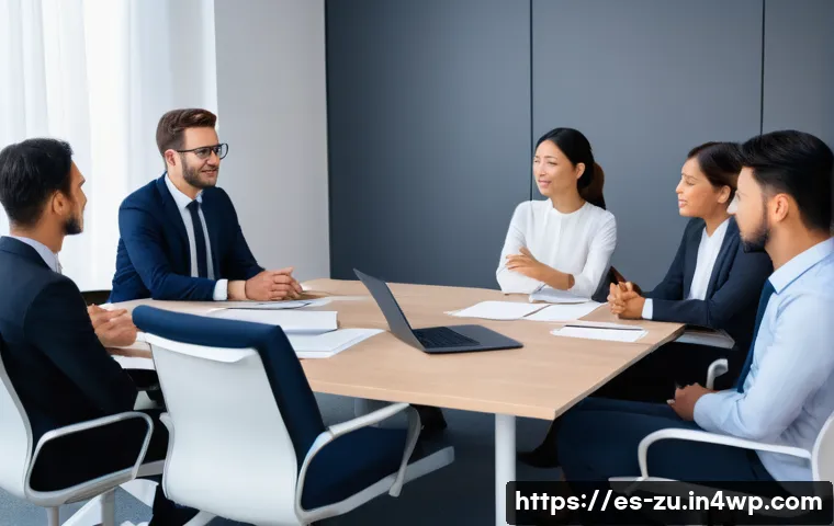 피드백 수용을 위한 문화적 이해 증진 - A professional multicultural office meeting scene showing diverse colleagues from Latin America, Eas...